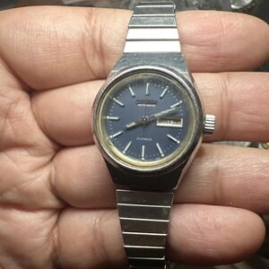 Working VTG Citizen Automatic Watch Women 25mm Blue Dial Silver Daydate 74-7050